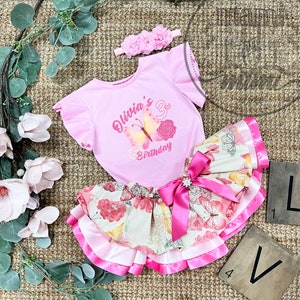 Pink Butterfly Birthday Girl Tutu skirt, personalized Girls custom age birthday Gift, Girls Butterfly outfit, Personalized 1st Birthday gift