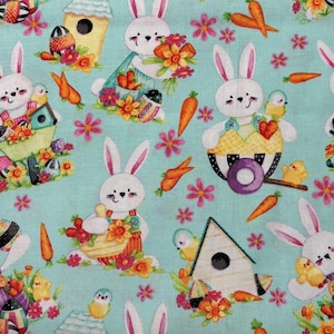 Rabbit Bunny Fabric by the Yard | Kids Easter Bunny fabric | 100% Cotton Bunny Fabric By the Yard | Ready to Ship