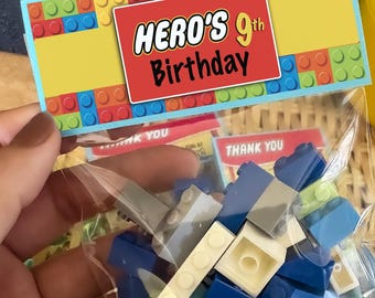 Recuerdo de fiesta de cumpleaños de ladrillo con nombre personalizado para niños / Kit de fiesta de bloques de construcción / Regalo de clase / Regalos personalizados para fiestas de cumpleaños infantiles para invitados
