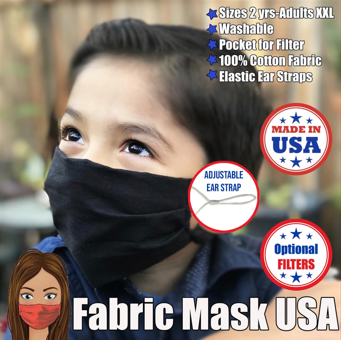 Solid Black Kids Face Mask for toddlers & Kids made of Etsy