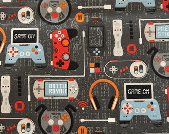 Video Game Console Gamer Fabric by the Yard |  fabric for Kids | 100% Cotton Gamer Fabric By the Yard | Ready to Ship