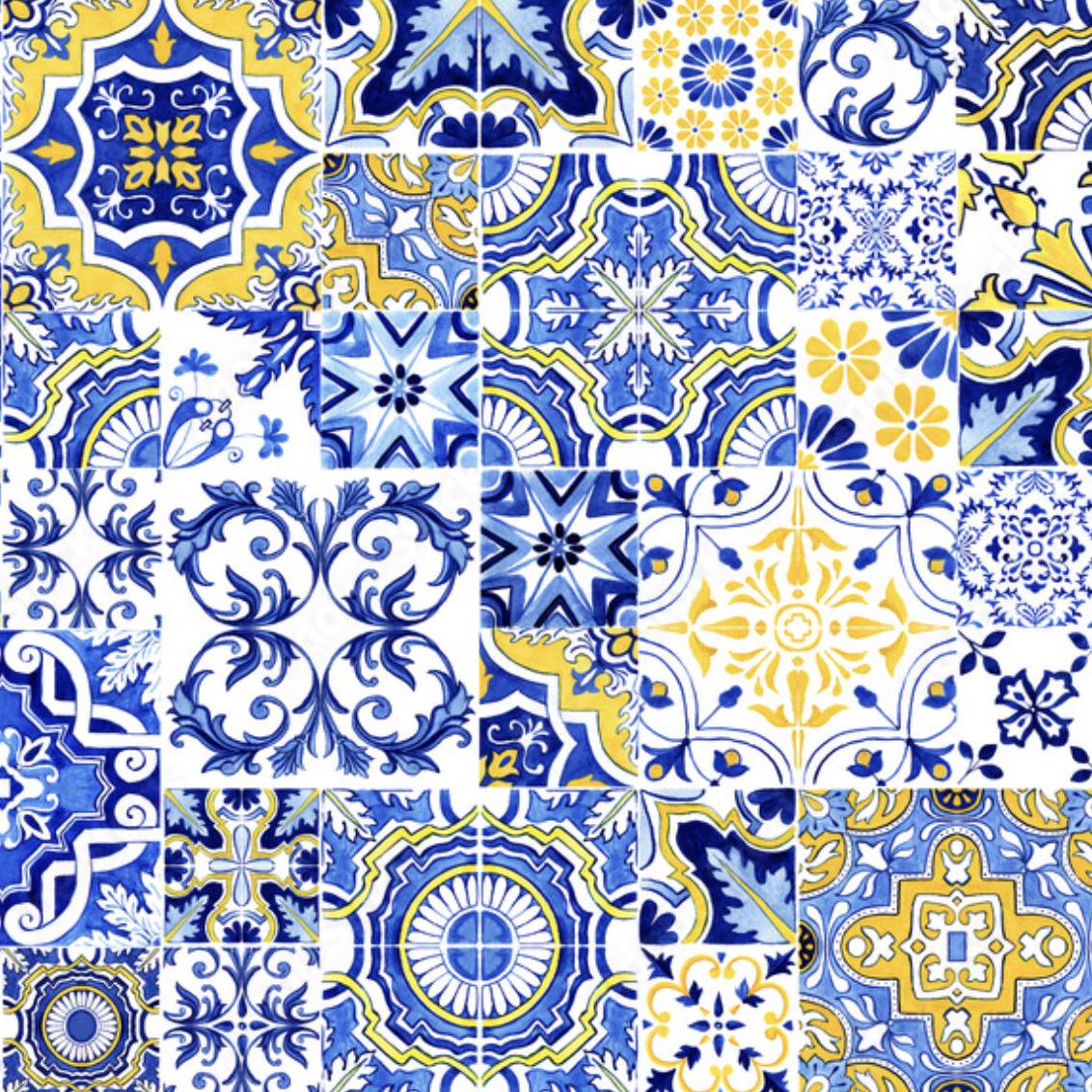 Aerdce Mediterraner Zitronenbogen-Hintergrund, 90x150 Cm – Doppelseitiges Patchwork-Fliesen-Design