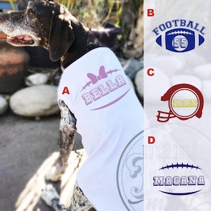 Personalized Football Ball Dog Name T Shirt | Personalized Football Sports Dog Clothing w/ Dog Name | Custom name shirt for dogs and cats.