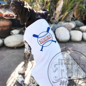 Personalized Baseball Dog Name Dog T Shirt | Baseball Sports Lover Personalized Dog Clothing w/ Dog Name | Custom name shirt for dogs & cats