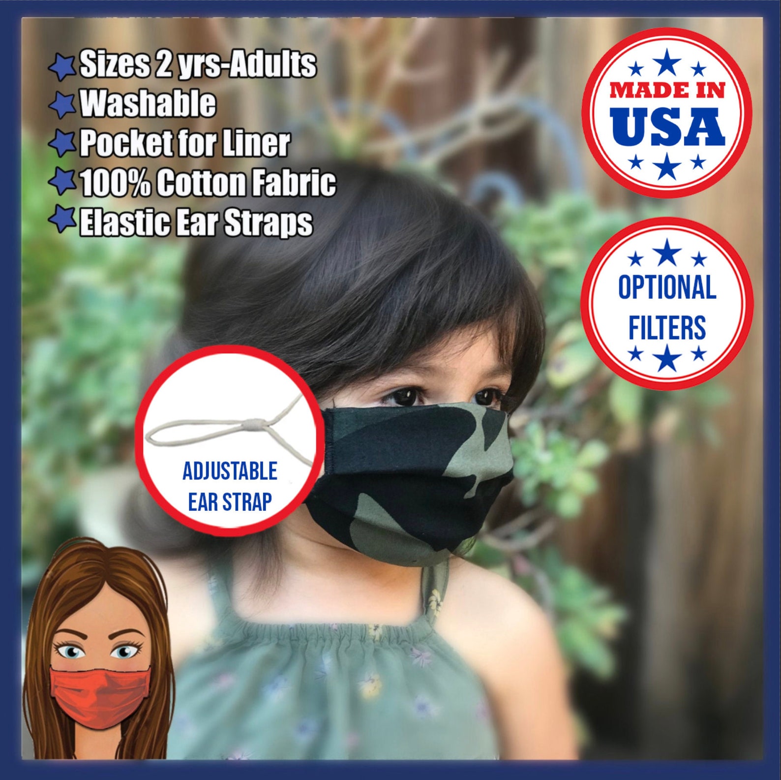 Camouflage Army Kids Face Mask Washable with Pocket for Etsy