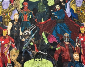 Tissu imprimé Avengers par mètre |  Tissu imprimé | Tissu imprimé 100 % coton par mètre | Tissu Ironman | Tissu avec des araignées