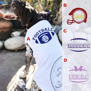 Personalized Football Ball Dog Name T Shirt | Personalized Football Sports Dog Clothing w/ Dog Name | Custom name shirt for dogs and cats.