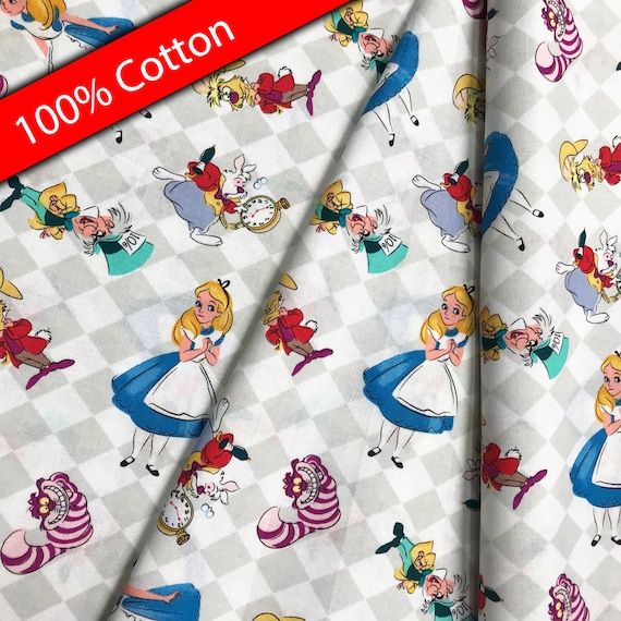 Alice in Wonderland Fabric by the Yard |  fabric for Kids | 100% Cotton Fabric By the Yard | Ready to Ship
