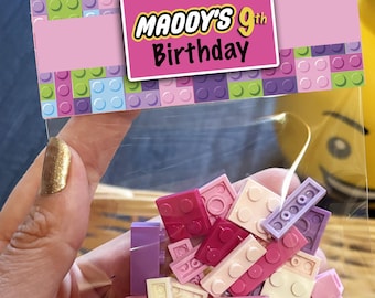 Recuerdo de fiesta de cumpleaños de ladrillo con nombre y edad personalizados / Kit de fiesta de bloques de construcción / Regalo de clase / Regalos de fiesta de cumpleaños para niños para invitados