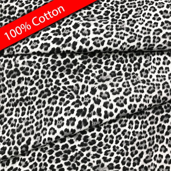 Gray Leopard Print Fabric by the Yard | Animal Print Leopard fabric for Kids Face Masks | 100% Cotton Black Animal Print Fabric By the Yard