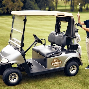 Naklejka winylowa z logo lub tekstem na zamówienie wózka golfowego | Naklejka z niestandardowym tekstem | Naklejka wodoodporna | Logo firmy | Naklejka z logo klubu golfowego