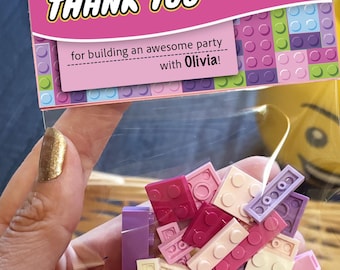 Gracias por su regalo de fiesta de cumpleaños de Brick Toys para niños y niñas / Kit de fiesta de bloques de construcción / Regalo de clase / Regalos de fiesta de cumpleaños para niños para invitados