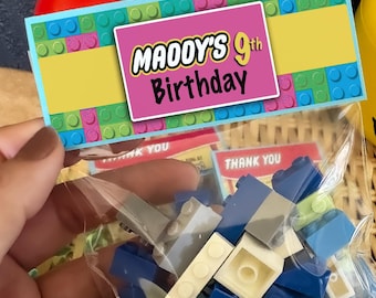 Recuerdo de fiesta de cumpleaños de ladrillo con nombre personalizado para niñas / Kit de fiesta de bloques de construcción / Regalo de clase / Regalos personalizados para fiestas de cumpleaños infantiles para invitados