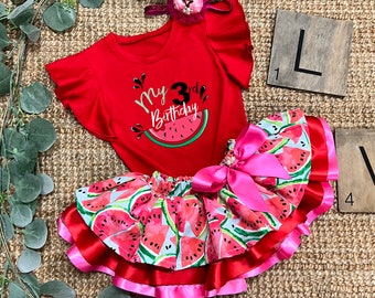 Personalized One in a Melon theme Birthday Tutu Outfit, custom text watermelon birthday Gift, 1st Birthday outfit pink red personalized gift