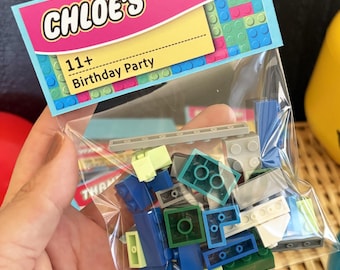 Recuerdo de fiesta de cumpleaños de ladrillos para niñas / Kit de fiesta de bloques de construcción / Regalo de clase / Regalos personalizados para fiestas de cumpleaños infantiles para invitados