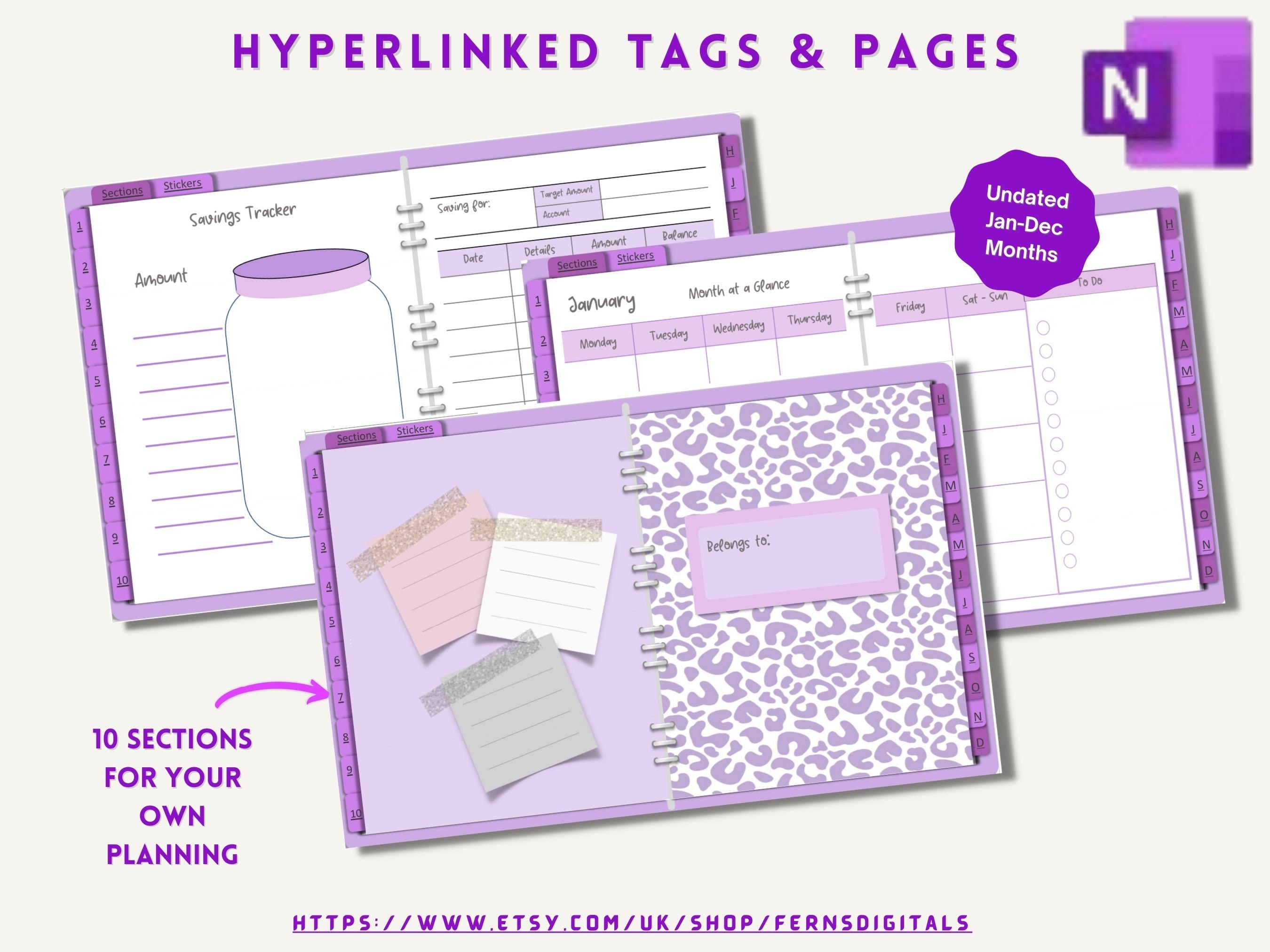 Onenote Digital Planner Hyperlinked Tab Undated 1000 Plus Stickers Ipad ...