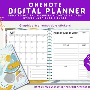OneNote  Digital Planner ~ Undated ~ 1200 Plus Stickers ~ Hyperlinked Tabs ~ iPad ~ PC ~ Android