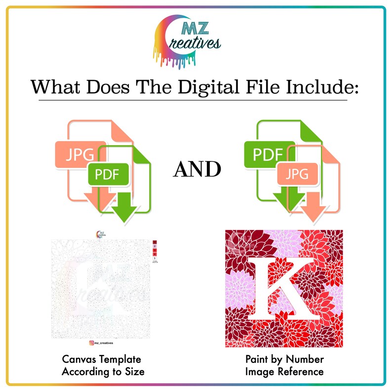 Printable Paint by Number Abstract Floral Design Initial Etsy
