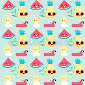 Summer Days Seamless Repeat Pattern, Beach Cute Watermelon Backgrounds, Printable Digital Paper, Seamless Pattern for Kids Swimsuit Fabric