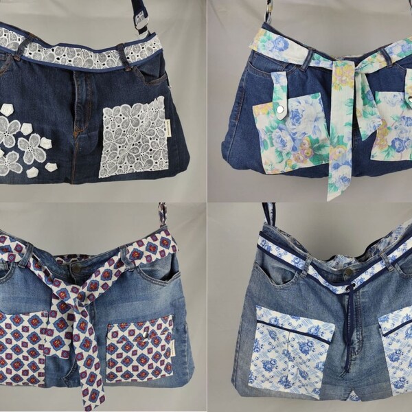 Upcycling Jeans Umhängetasche, UNIKAT, Shopper, große Tasche, mit viel Stauraum und Sicherheitsfach