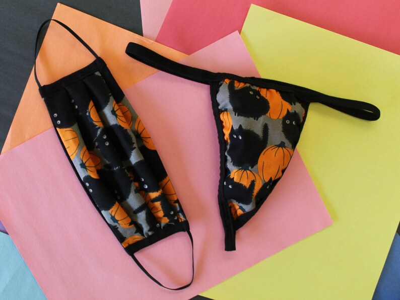Cotton Halloween Face Mask and Thong Bottom Set Double Etsy
