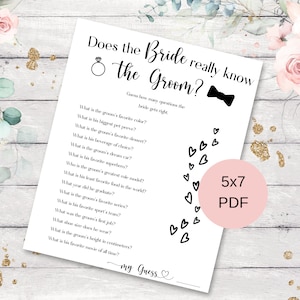 Wedding Shower Games, Bridal Shower Games, Instant Download, Does the Bride Really Know the Groom Game, Printable