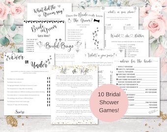 Printable Bridal Shower Package, Bridal Shower Games Bundle, Instant Download, Activities Pack, Printable Wedding Shower Games, Shower Games