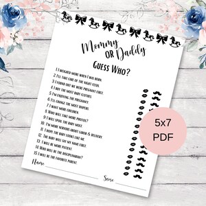 Baby Shower Game Mommy or Daddy Guess Who Game Baby Shower Games Unique Baby Shower Games Digital Download 5x7 PDF