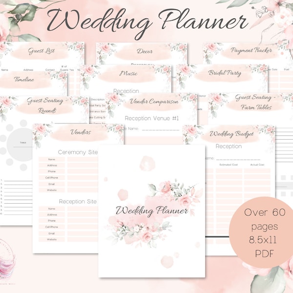 Wedding Planner Printable, Wedding Planner Book, Printable Wedding Planner, Printable Wedding Planner Kit, Wedding Planner Binder Template