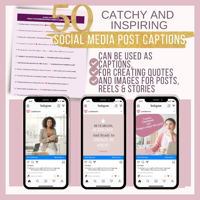 50 Instagram Posts Captions, Social Media Captions, Posts Templates