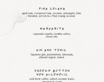 Customizable Cocktail Menu - Downloadable PDF