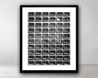 Architecture Photography Print,Reflection Photo,Printable Wall Art,Urban,Large Poster,Wall Decor,Windows,Black and White,Digital Download