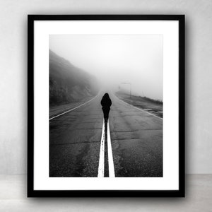 Straße Fotografie Druck, Landschaft Foto, druckbare Wandkunst, Natur, große Poster, Wand-Dekor, Moody, schwarz und weiß, digitaler Download