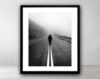 Road Photography Print,Landscape Photo,Printable Wall Art,Nature,Large Poster,Wall Decor,Moody,Black and White,Digital Download