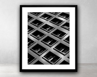 Architecture Photography Print,Reflection Photo,Printable Wall Art,Urban,Large Poster,Wall Decor,Windows,Black and White,Digital Download