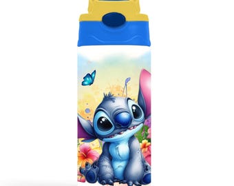 Personalized Stitch Water Bottle | 12oz Tumbler, Straw Lid