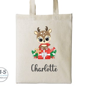 Sac cadeau de Noël (21 x 26 cm), petit sac en coton, sac cadeau bébé renne, sac cadeau personnalisé, sac de fête de Noël, sac de bonbons de Noël