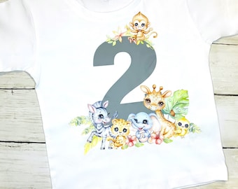 Cute Safari Animals Birthday T-shirt personalised with age