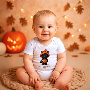 Personalised Halloween Sleepsuit or Babygrow – Custom Name – Baby’s First Halloween Gift – White Cotton