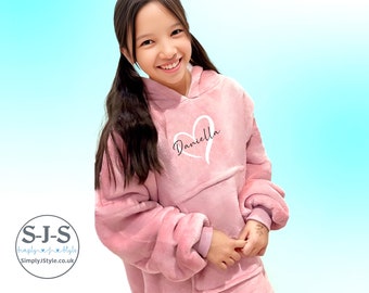 Sweat à capuche personnalisé Snuggle, couverture à capuche, sweat à capuche souple, couverture, couverture à capuche surdimensionnée pour enfant, doublure en sherpa, 3 à 13 ans