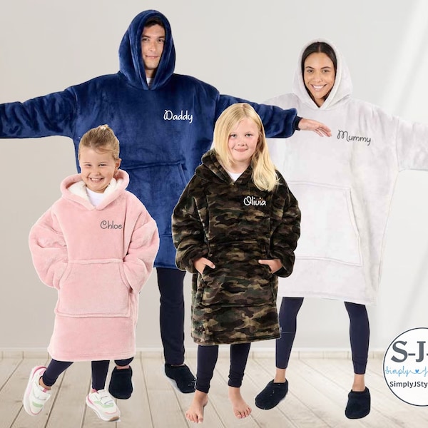 Personalised Matching Family Oodies, Hooded Blanket, Soft Hoodie, Blanket, Oversized Hooded Blanket, Sherpa Lined, adults and kids