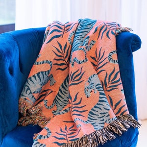 Blue Tiger Throw Blanket: Animal Blanket, Cat, Woven Throw Blanket, Wall Tapestry, Woven Tapestry, Couch Blanket, Bed Blanket, Wall Decor