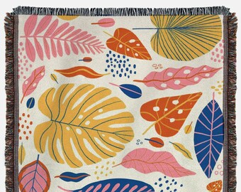 Tropische Blatt gewebte Decke: Bunter Boho Wandteppich