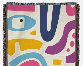 Modern Abstract Art Blanket: Multicolor Cotton Woven Tapestry