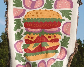 Couverture pour hamburger : rigolote, jeté tissé, décoration hamburger, fin gourmet, couverture de canapé, couverture de lit, décoration culinaire, jeté de nourriture, cadeau pour les amateurs de nourriture