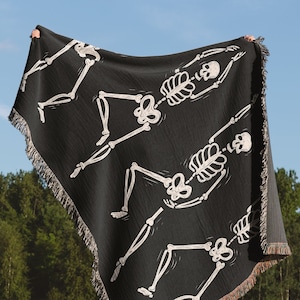 Dancing Skeletons Blanket: Halloween Blanket, Goth Aesthetics, Skulls Decor, Halloween Decor, blanket, Woven Throw Blanket, goth blanket