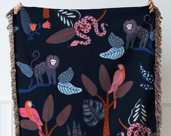 Manta tejida estilo jungla: decoración bohemia, serpientes
