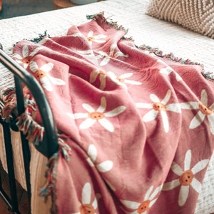 Gemütliche Daisy Decke: Decke, gewebte Decke, Retro Dekor, Hippie Decke, Wandteppich, Boho Decke, Couch Decke, Bettdecke