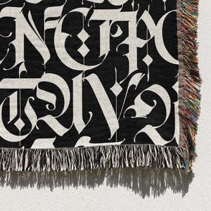 Modern Art Blanket: Calligraphy Blanket, font, Black and White, Woven Throw Blanket, Couch Blanket, Bed Blanket, Sofa throw, modern throw