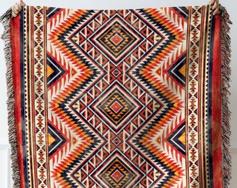 Woven Cotton Throw Blanket: Geometric Aztec Boho Decor